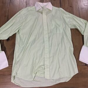 Burberry London Men’s French Cuff Dress Shirt, Size 16R, Light Green